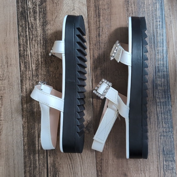 Schutz Ruth Embellished Leather Flatform Slingback Sandals Size 8.0 In White 1.5 - Picture 6 of 12